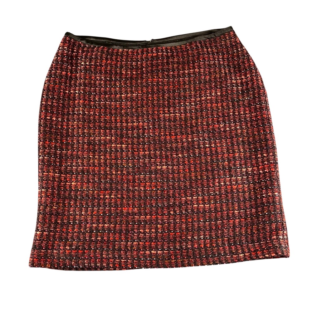Coldwater Creek Red Black Tweed Mini Skirt Petite 14 Metallic Textured Lined